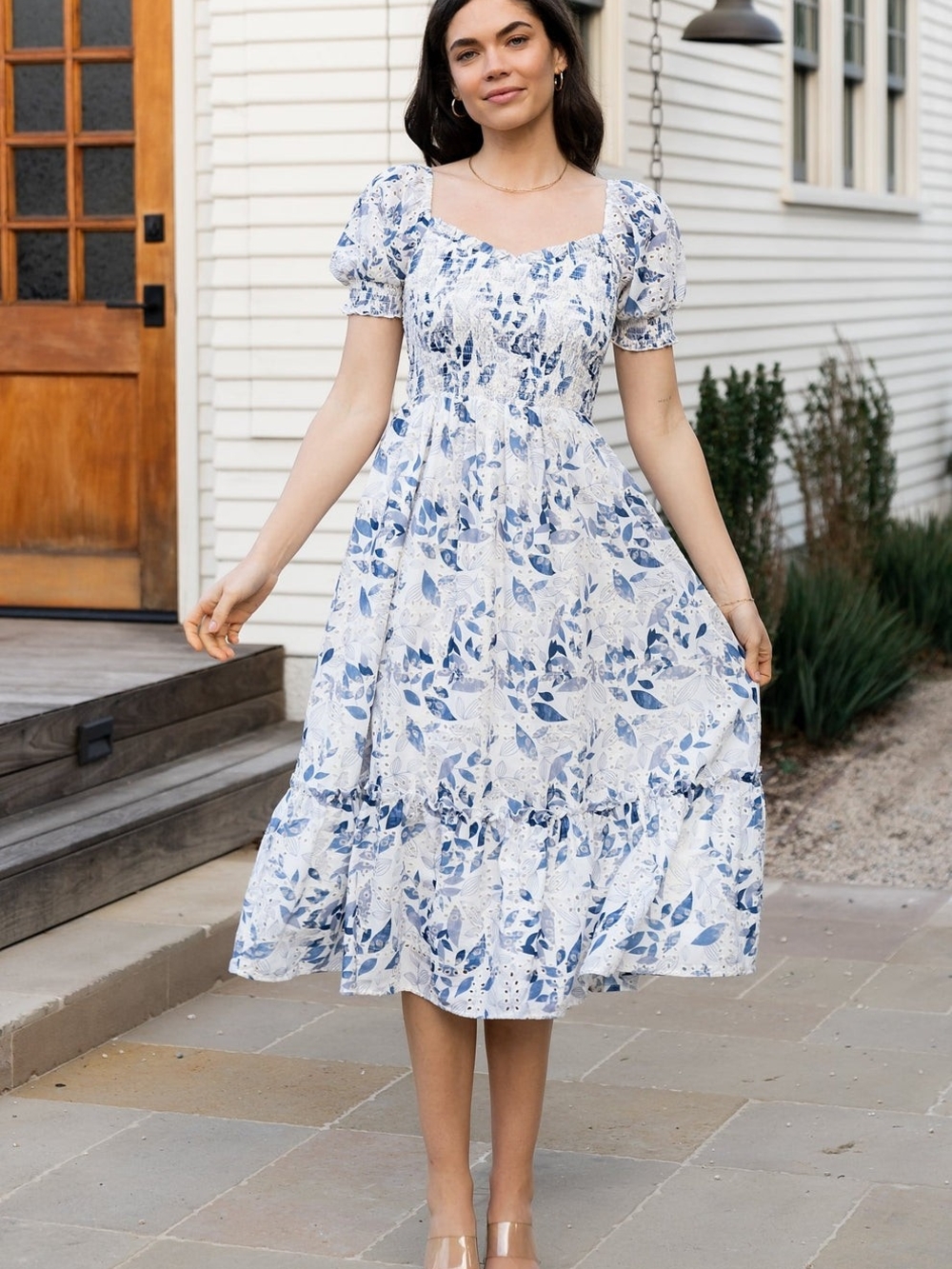 Baltic Born Piper Floral Eyelet Midi Dress Smocked Puff Sleeve Cottagecore M - Picture 3 of 9